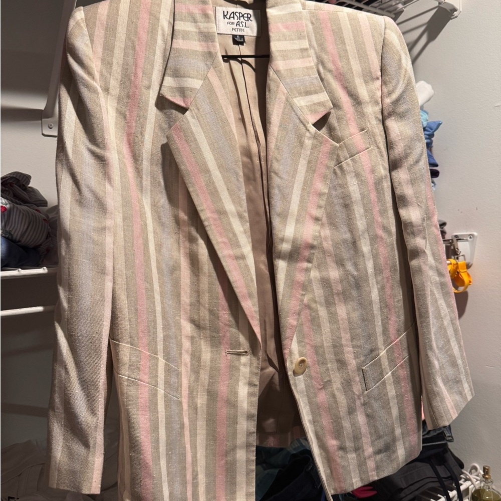 Kasper Beige and Pink Striped Blazer